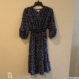 Max Studio Navy Floral Long Sleeve Dress